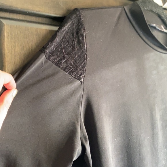 Halston black mock neck long sleeve tee with see through mesh shoulders - Picture 3 of 6